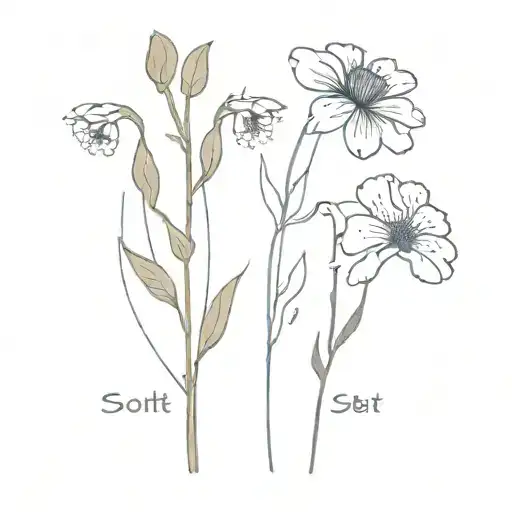 Flowers and tiny objects, with the words 'Scott Street, 2:54' tattoo design idea
