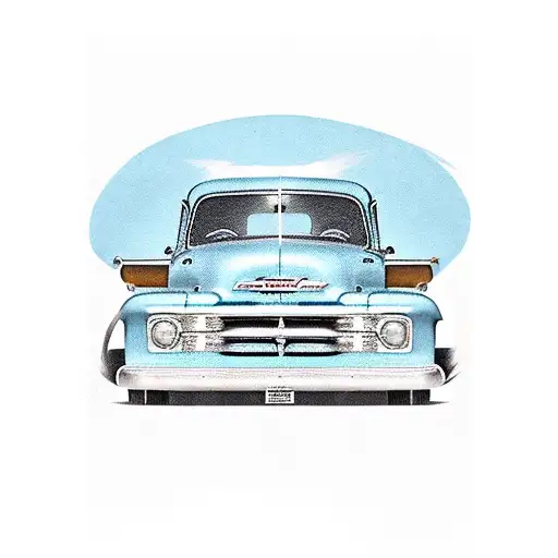 1950 Baby blue Chevy pickup truck with palm truck in the background  tattoo design idea