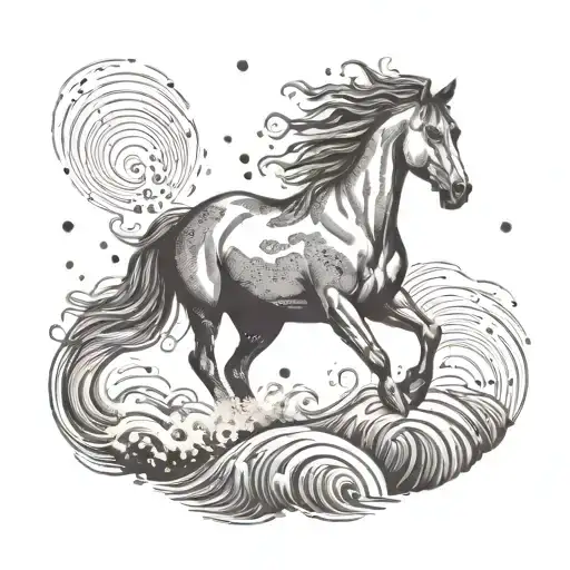 A horse jumping over ocean waves tattoo design idea