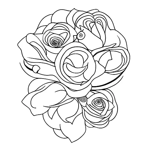 A minimalist tattoo of a moon with intricate patterns of roses and tulips tattoo design idea