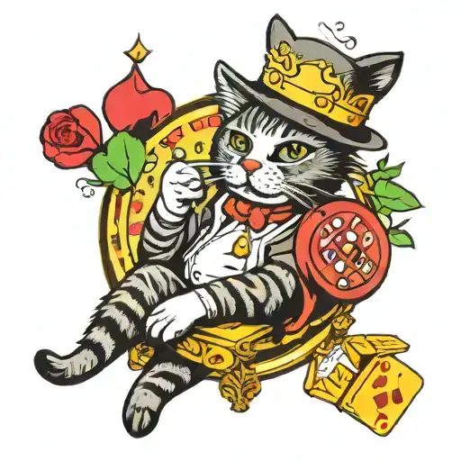cat and gambling tattoo design idea