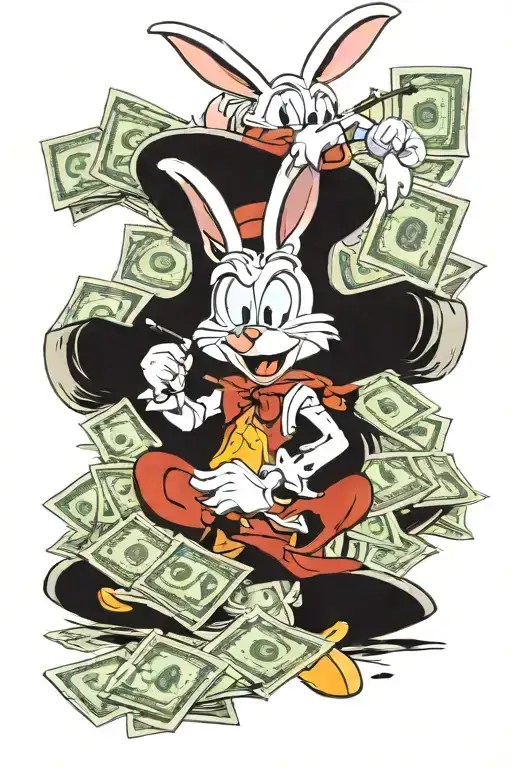 Scrooge McDuck Bugs Bunny Lola Bunny money weapons beautiful figure tattoo design idea