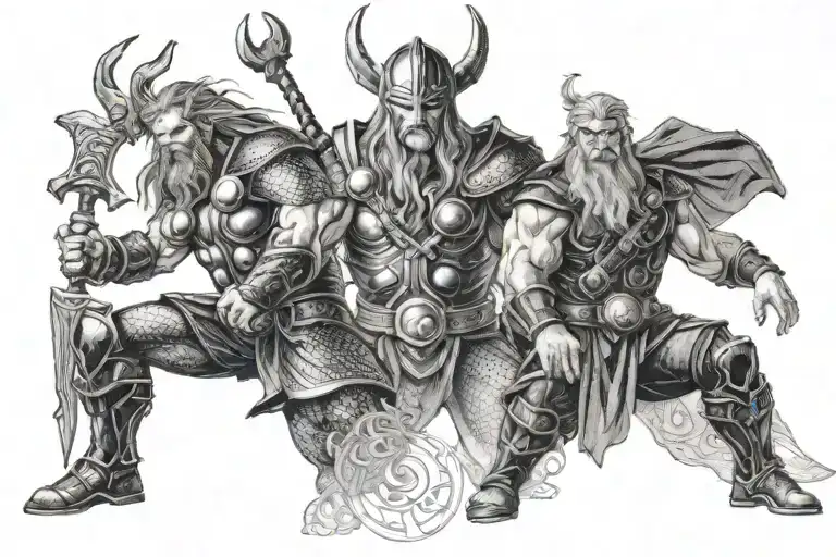 Thor ve wiking war old gods tattoo design idea