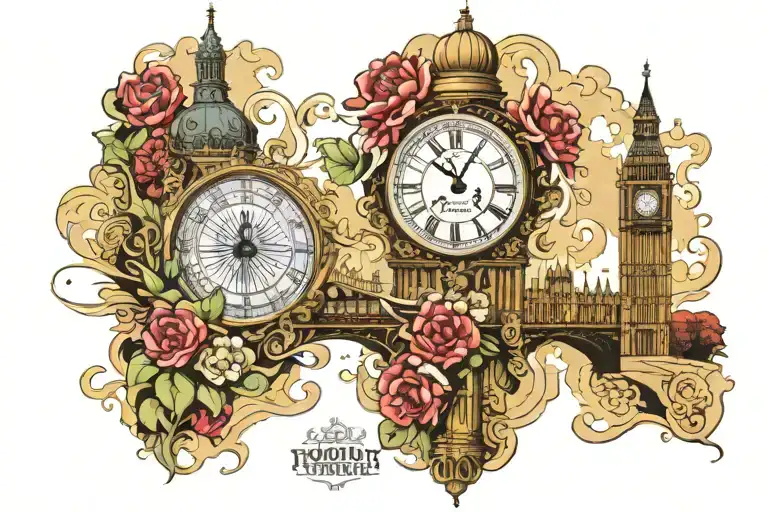 Big Ben and Kremlin separated by Saint Petersburg's Troitsky raised bridge  tattoo design idea