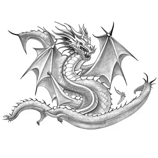 A black-grey tattoo depicting a dragon in a minimalist and modern style tattoo design idea