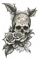 Rose inside skull tattoo design idea