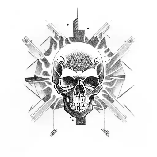 skull electronic intelligence handheld radio rifle crossed lightnings tattoo design idea