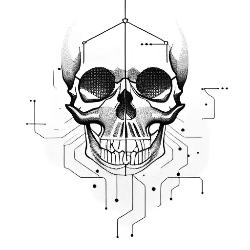 skull, electronic intelligence, handheld radio, rifle, crossed lightnings tattoo design idea