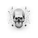 skull, electronic intelligence, handheld radio, rifle, crossed lightnings tattoo design idea