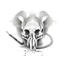 rat skull, electronic intelligence, handheld radio, rifle, crossed lightnings tattoo design idea
