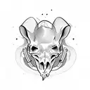rat skull, electronic intelligence, handheld radio, rifle, crossed lightnings tattoo design idea