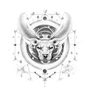 A tattoo design combining the constellations of the zodiac signs with elements of programming code tattoo design idea