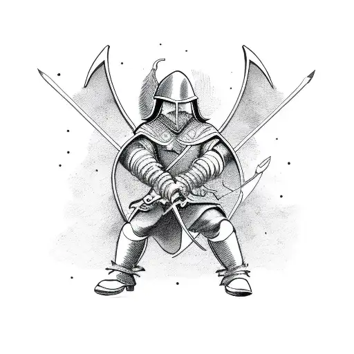 three musketeers logo but with fire a sword and an arrow tattoo design idea