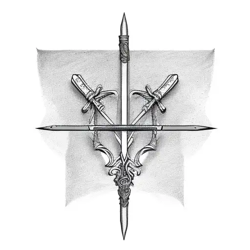 fire a bow and arrow and a sword crossed tattoo design idea