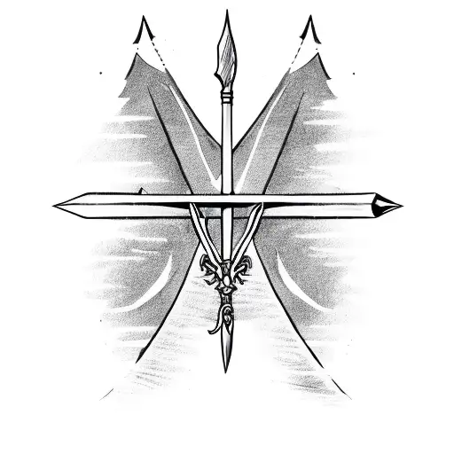 a magic fire a bow and arrow and a sword crossed tattoo design idea