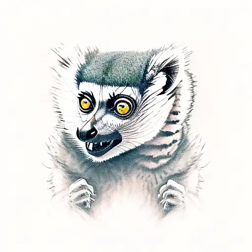 a lemur turned monster sitting on a vertical branch tattoo design idea