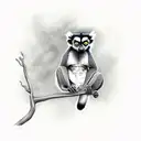 a lemur turned monster sitting on a vertical branch tattoo design idea