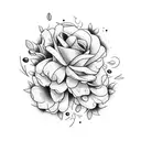 A flower garden growing out of an open book, with coffee beans sprinkled among the petals tattoo design idea