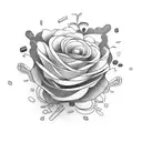 A bouquet of flowers formed by open books with coffee cups scattered in between tattoo design idea