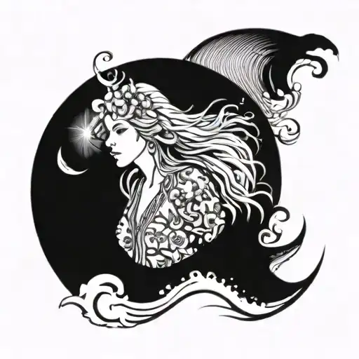 A tattoo design of Stevie Nicks performing on a beach with waves crashing in the background, representing your admiration for the artist and the sea tattoo design idea