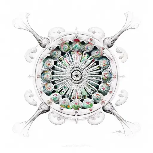 rose window parrot flying infront tattoo design idea