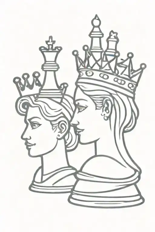 chess queen patting on top of chess pawn's head tattoo design idea
