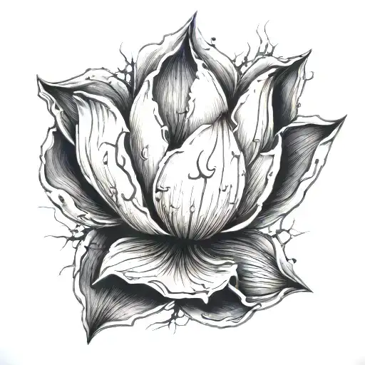 broken heart made from a lotus with thorns tattoo design idea