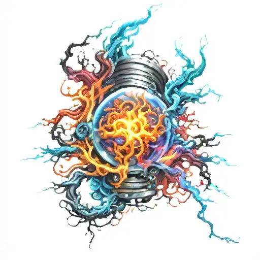 electricity, fusion, plasma trails tattoo design idea