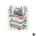 cozy overgrown library reading tattoo design idea