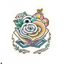 cozy overgrown library reading tattoo design idea