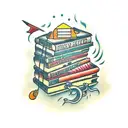 cozy overgrown library reading tattoo design idea