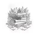 cozy overgrown library reading tattoo design idea