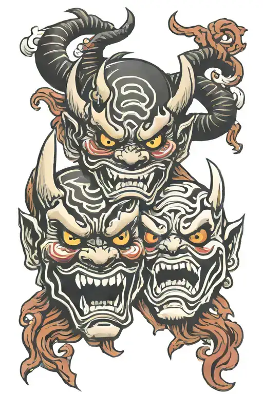 laugh now cry later oni mask tattoo design idea
