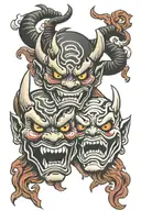 laugh now cry later oni mask tattoo design idea