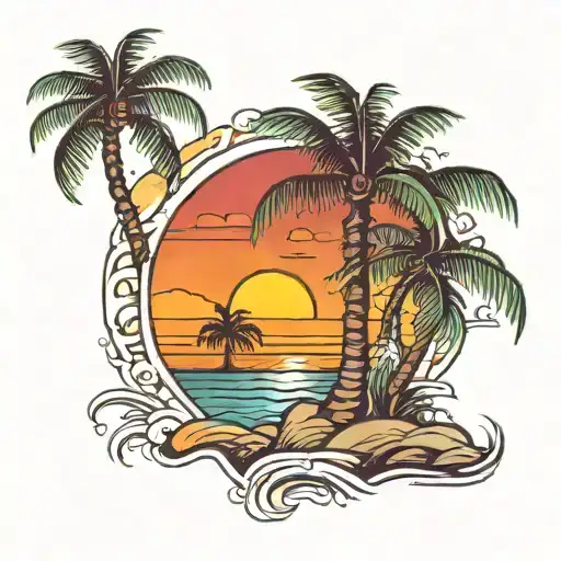 Palm tree and sunset tattoo design idea