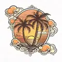 Palm tree and sunset tattoo design idea