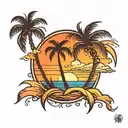 Palm tree and sunset tattoo design idea