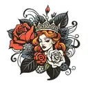 flowers with a ladybug and princess  crown surrounded my music notes tattoo design idea