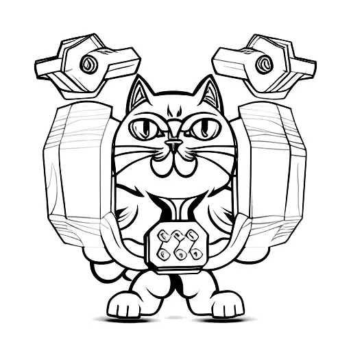 A muscular cat lifting weights with dumbbells shaped like gaming controllers tattoo design idea