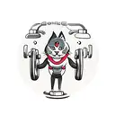 A muscular cat lifting weights with dumbbells shaped like gaming controllers tattoo design idea