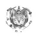 A muscular cat lifting weights with dumbbells shaped like gaming controllers tattoo design idea