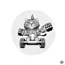 A muscular cat lifting weights with dumbbells shaped like gaming controllers tattoo design idea