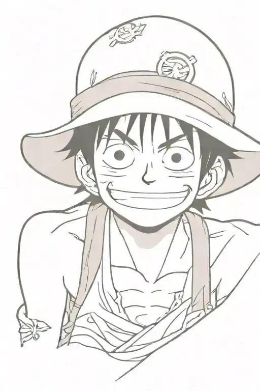 monkey d luffy one piece with serious face and smile white hat tattoo design idea
