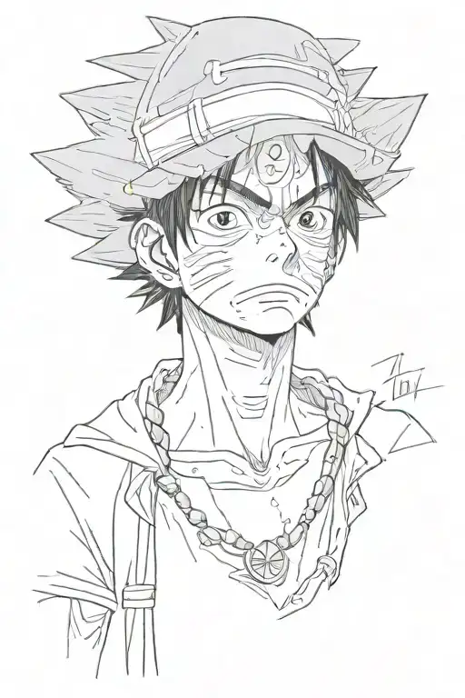 anime character luffy serious face tattoo design idea