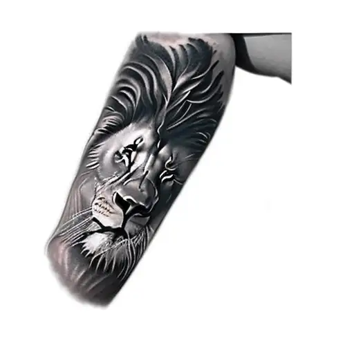 a lion with lilacs, guardian warrior angel tattoo design idea