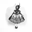 old creepy goth doll full body scary dress tattoo design idea