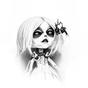 old creepy goth doll full body scary dress tattoo design idea