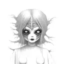 old creepy goth doll full body scary dress tattoo design idea