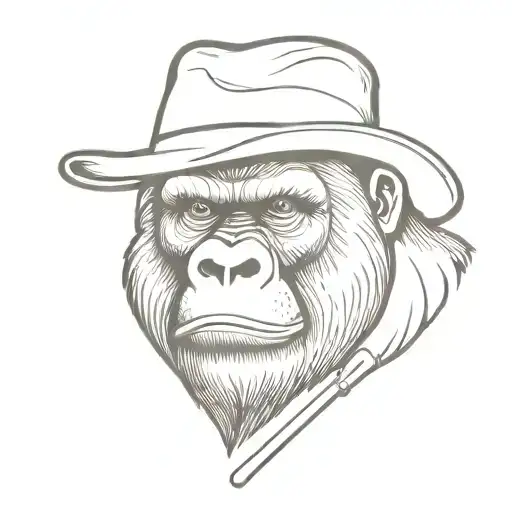 silverback gorilla wearing a top hat holding a shovel tattoo design idea