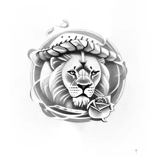  lion and spartan and baseball ball and roses tattoo design idea